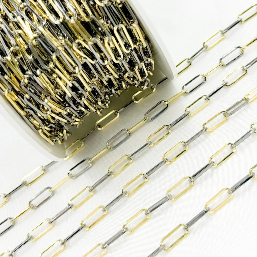Two Tone Gold Plated & Oxidized Flat Paperclip Chain. V11GB