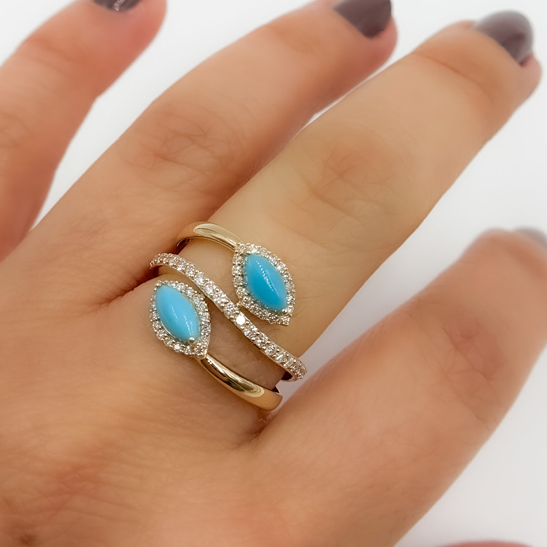 CR97179TQ7X3.5. 14K Solid Gold Diamond and Turquoise Ring