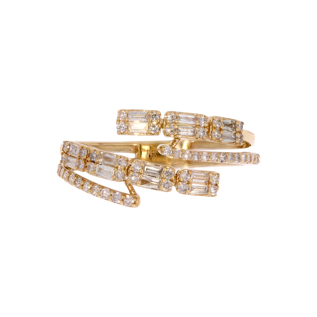 DRN03755. 14K Solid Gold Rows Fancy Diamond Ring