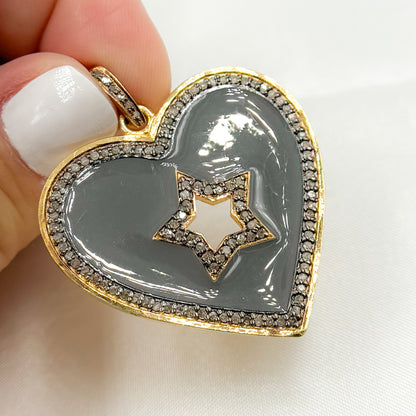 Buy Now Sterling Silver Heart and Star Enamel Pendant