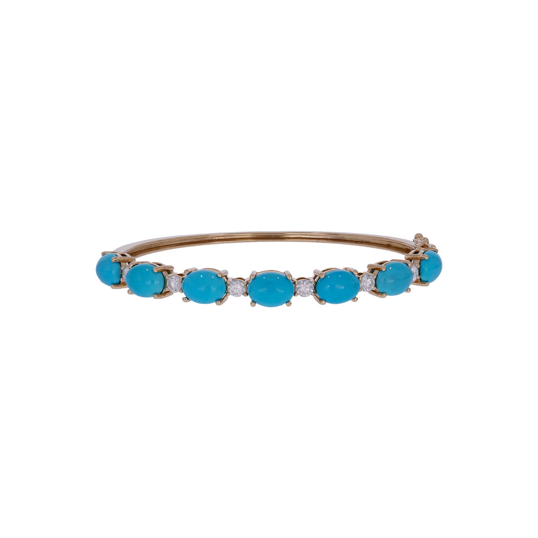 CB97360TQ8X6. 18K Solid Gold Diamond & Turquoise Bangle