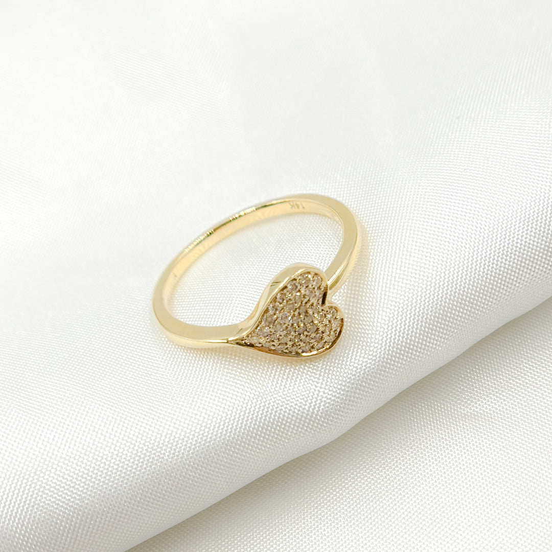 14K Solid Yellow Gold Diamond Horizontal Heart Ring. RFC18111