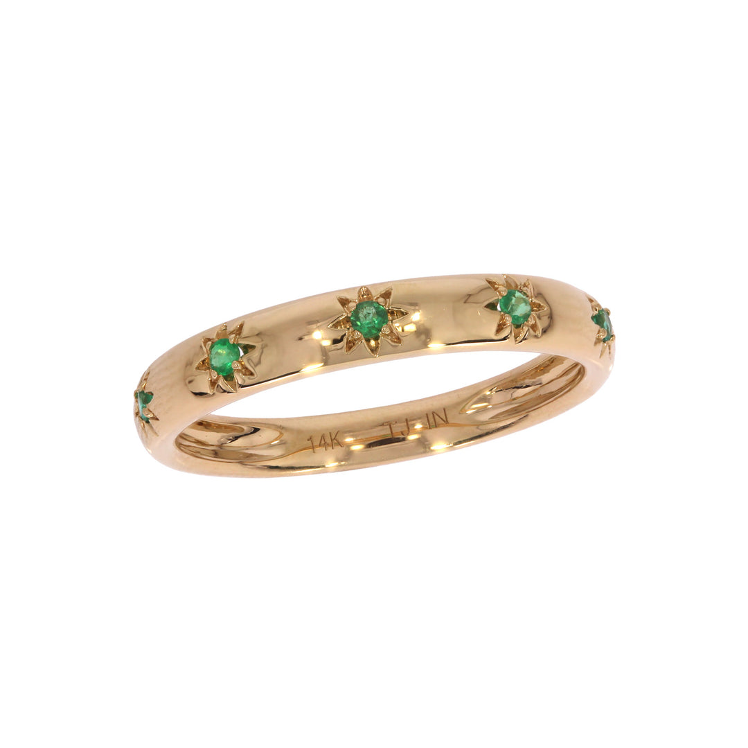 RAZ01551EM. 14K Solid Gold Emerald Stars Band Ring