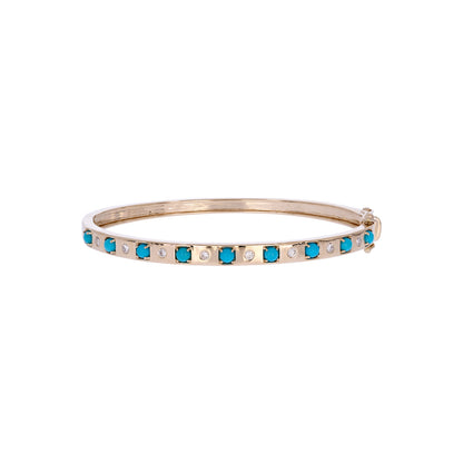 BNE68710. 14K Solid Gold Diamond & Gemstone Bangle