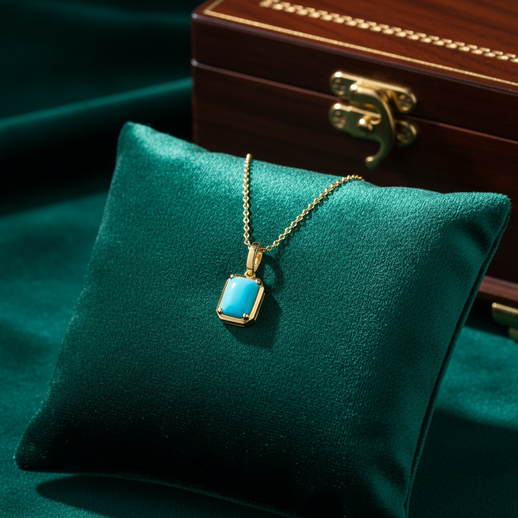 CMZ00366TQ8X6. 14K Solid Gold Rectangular-Shaped Turquoise Charm