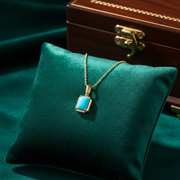 CMZ00366TQ8X6. 14K Solid Gold Rectangular-Shaped Turquoise Charm