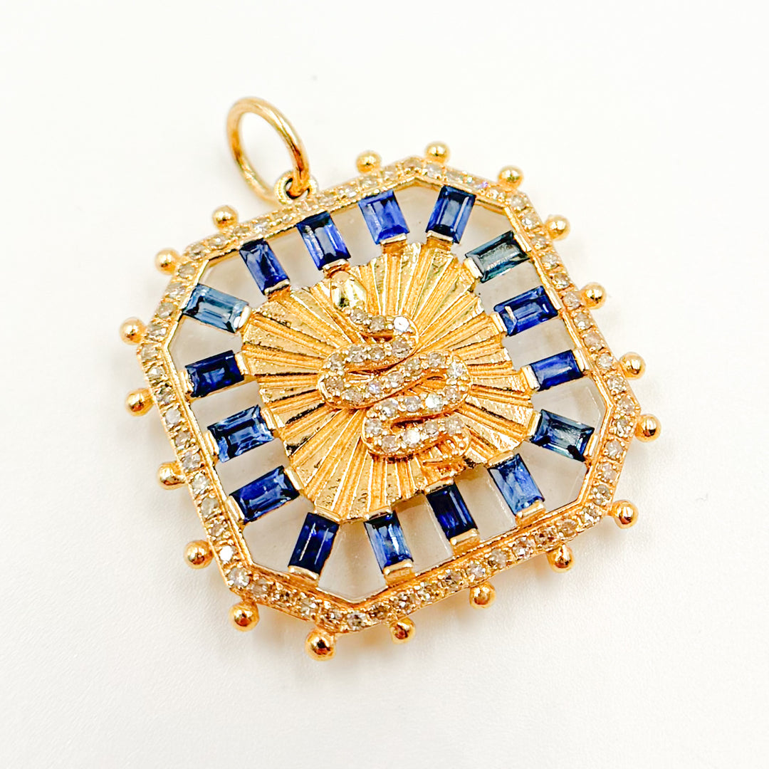 14K Gold Square Snake Pendant