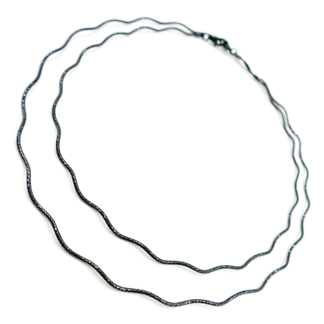 SOW130BR. Black Rhodium Sterling Silver Snake Omega Necklace