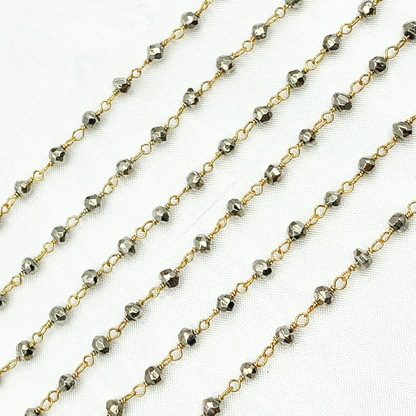 Steel Pyrite Gold Plated 925 Sterling Silver Wire Chain. SPY12