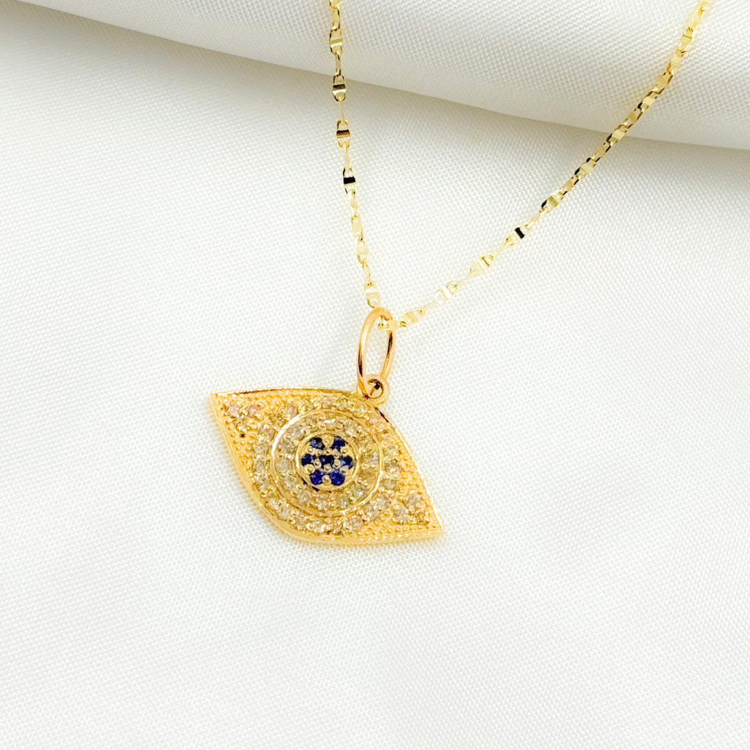 14K Gold Evil Eye Shape Charm with Diamonds and Gemstones. GDP55