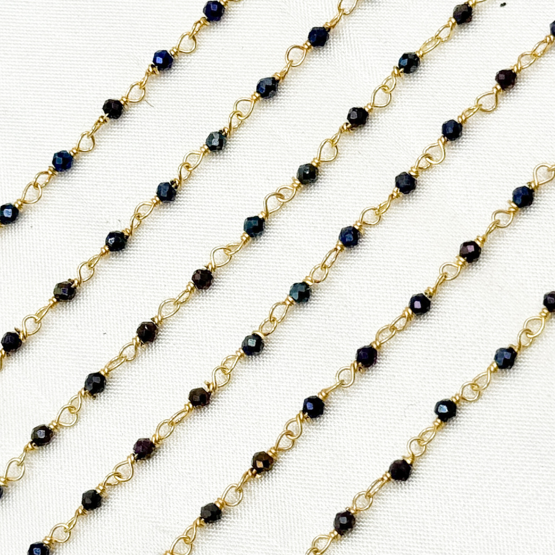 Coated Black Spinel Gemstone Faceted Rondel Wire Wrapped Chains. CBS02