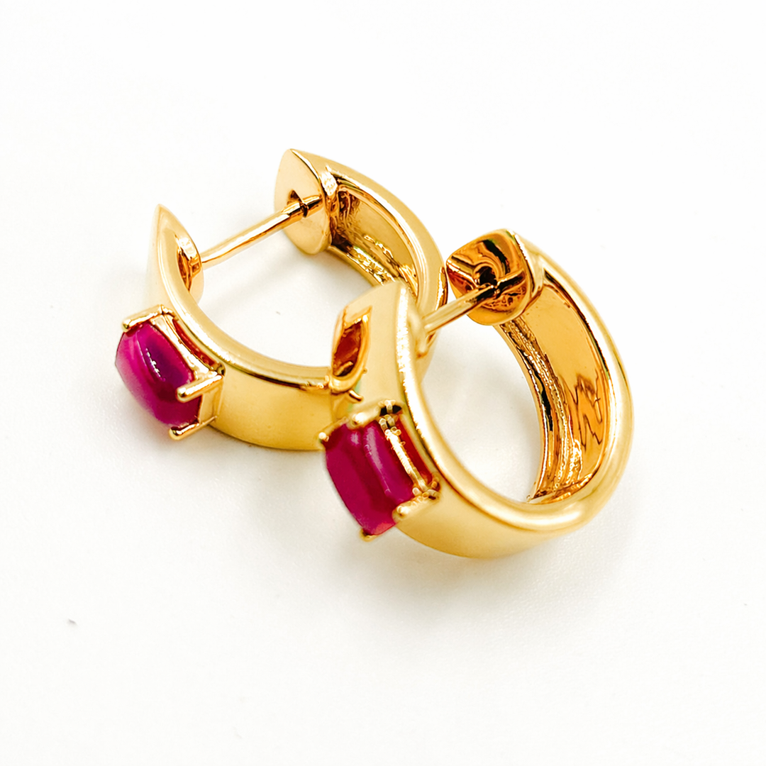 EHZ57585. 14K Solid Gold Gemstone Hoops
