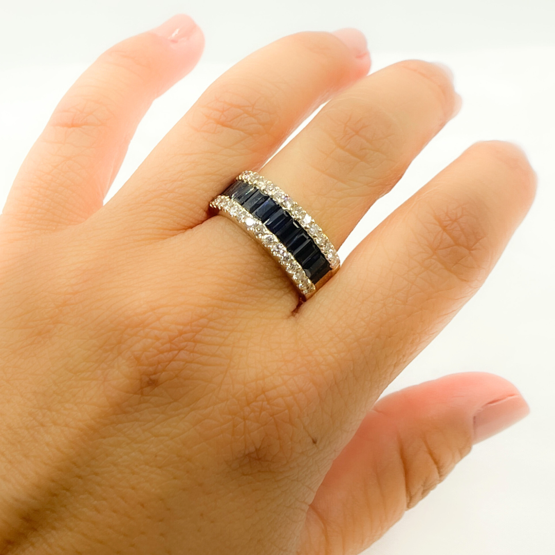 14k Solid Gold Blue Sapphire and Diamond Eternity Band Ring. RFO17259BS