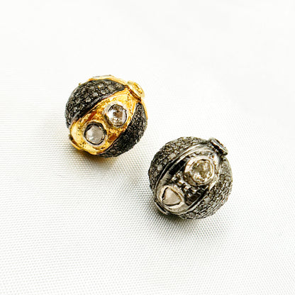 DC843. Diamond & Sterling Silver Round Bead