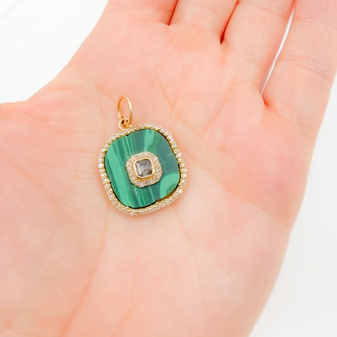 KG39. 14K Solid Gold Fancy Diamond Square Pendant