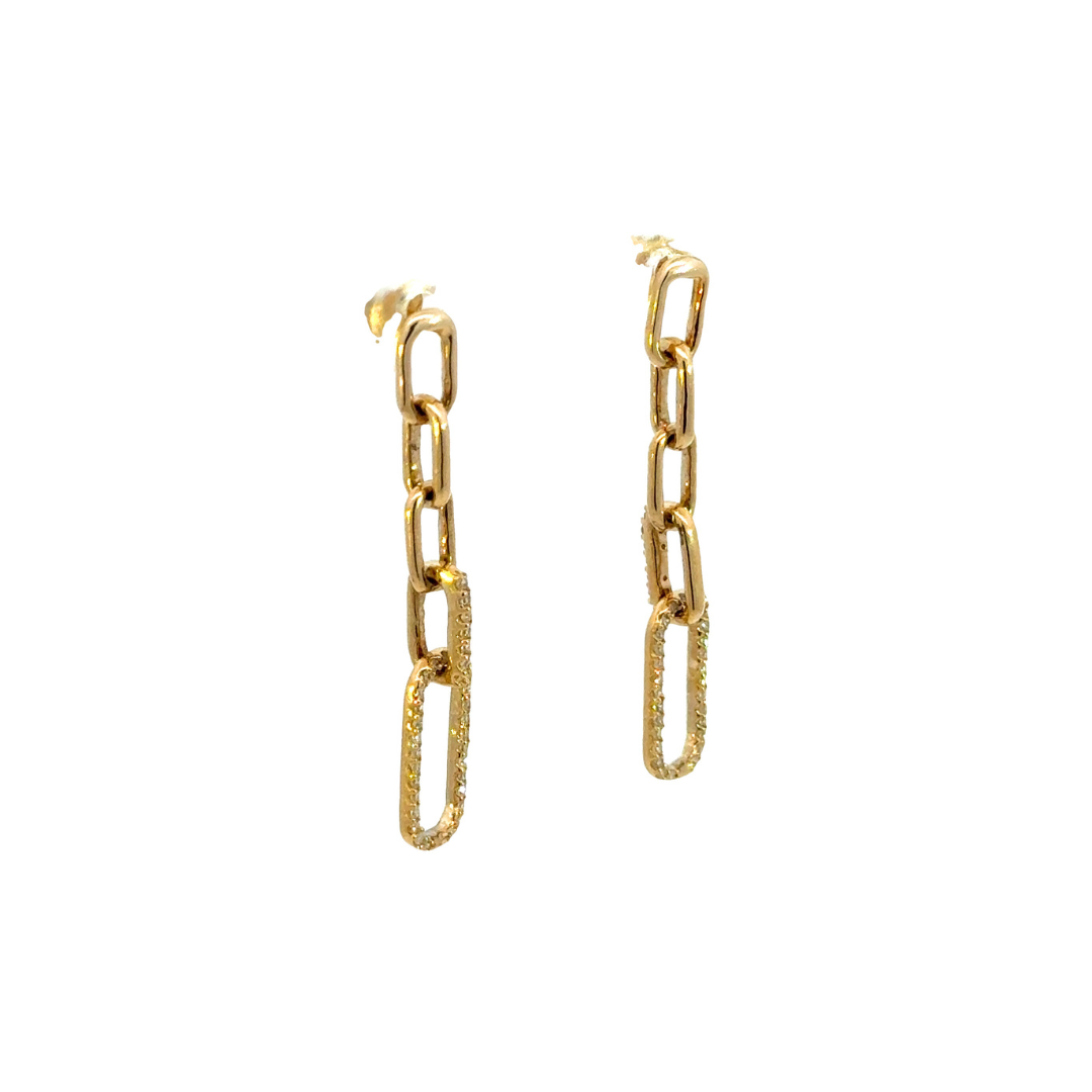 EFE51958. 14k Solid Gold Diamond Paperclip Dangle Earrings
