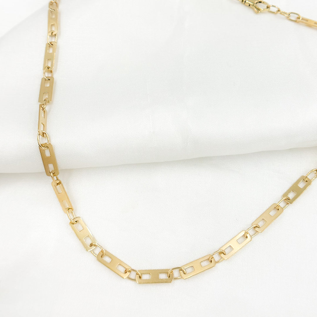 5012954. 14K Solid Yellow Gold Flat Bars Chain