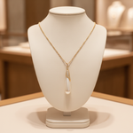 Load image into Gallery viewer, PFH32907PL. 14K Solid Gold Diamond and Pearl Dangle Drop Necklace