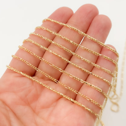 14K Solid Gold Round Figaro Link Chain