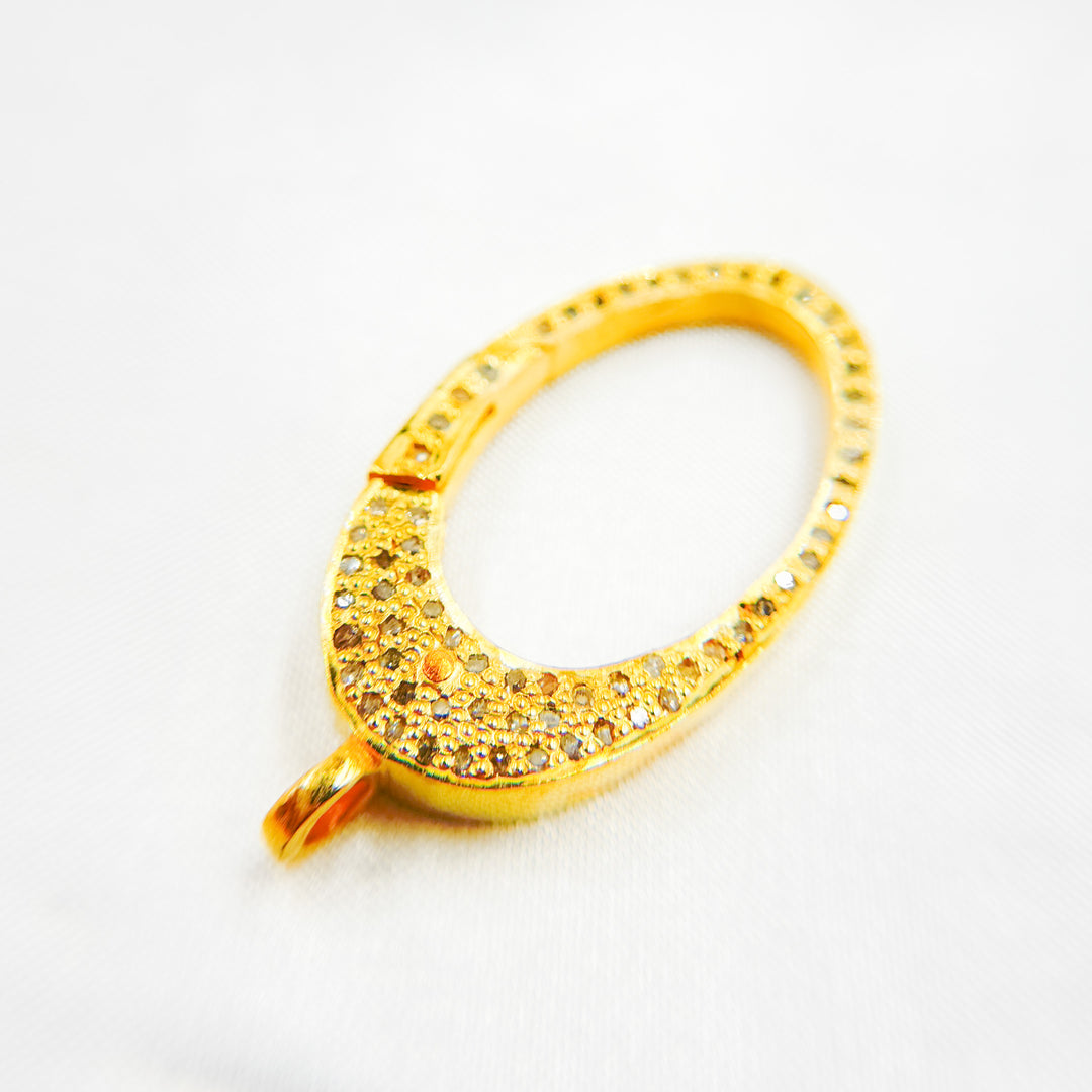 DC696. Pave Diamond & 925 Sterling Silver Black Rhodium, Gold Plated and Rose Gold Plated Oval Lobster Clasp.