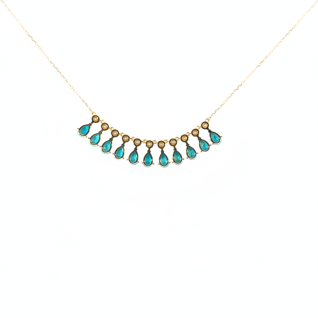 CN97255TQ6X4. 18K Solid Gold Diamond and Turquoise Necklace