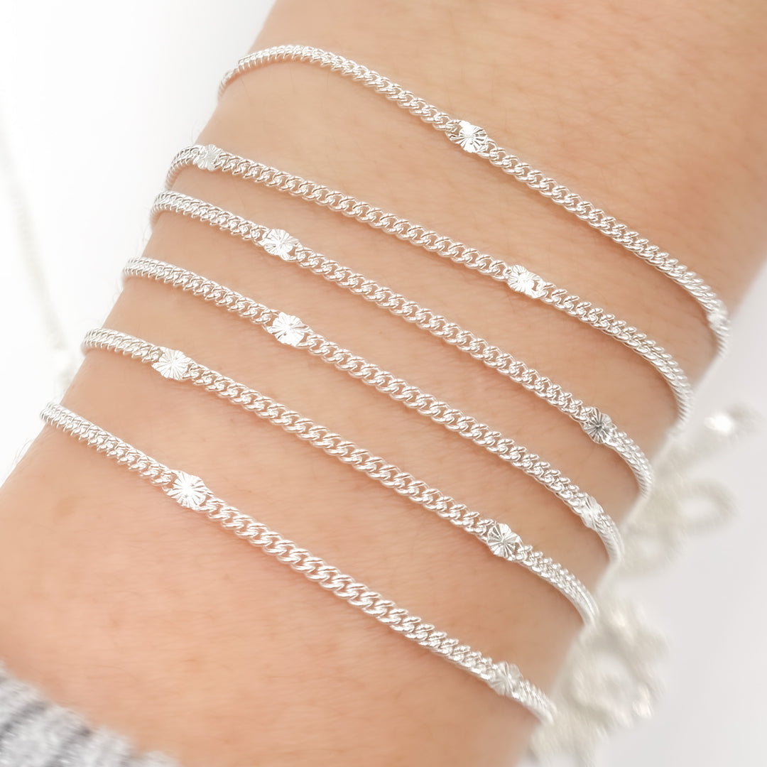 67S1SS. Sterling Silver Curb and Diamond Cut Link Chain