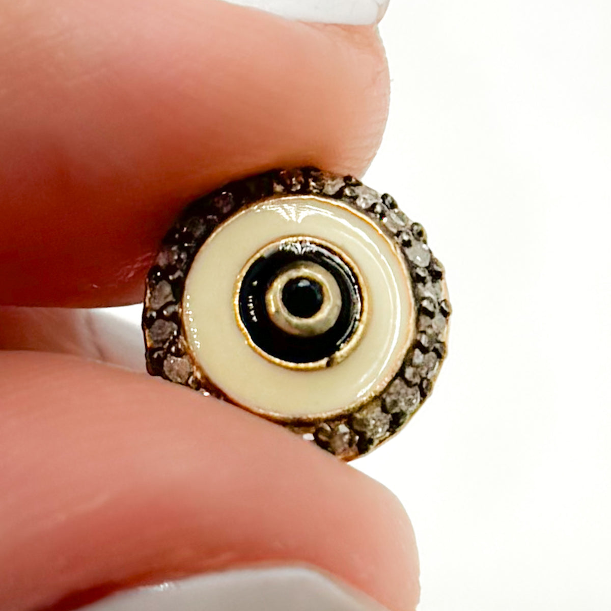 Diamond Sterling Silver Round Enamel Bead with Gemstone