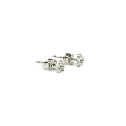 ER412616W. 14k Solid White Gold Diamond Flower Studs