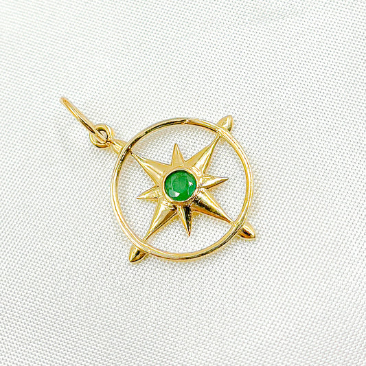 GDP280. 14K Solid Gold Gemstone Star Charm