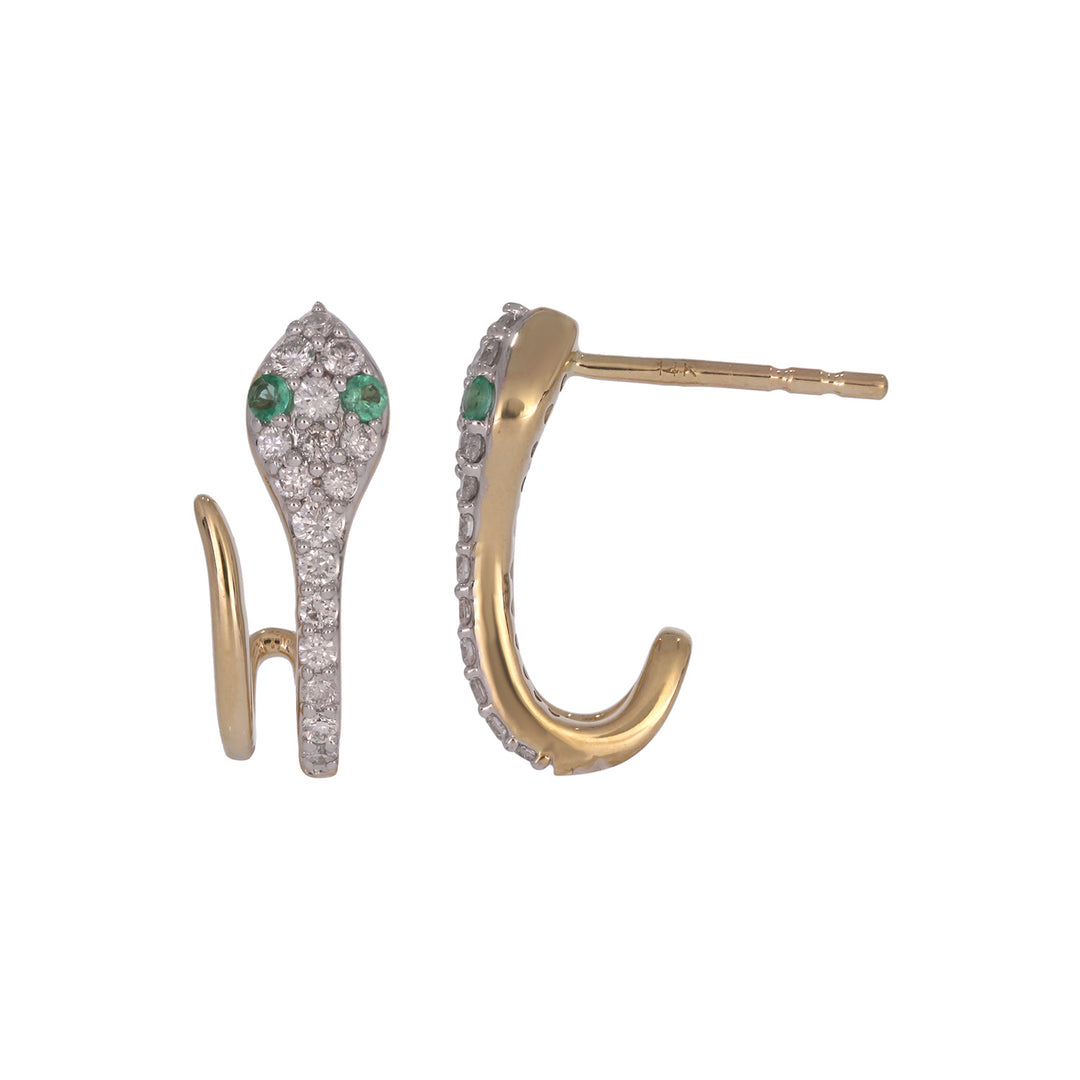 EFF53756EM. 14K Solid Gold Diamond and Emerald Earring
