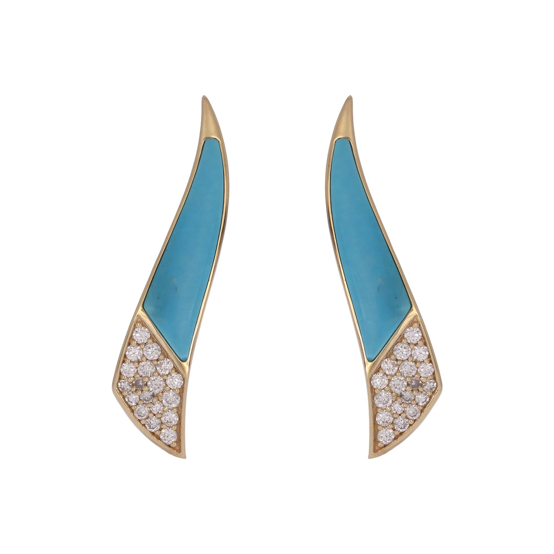 DER03375TQ. 14K Solid Gold Diamond and Turquoise Fancy Stud Earrings