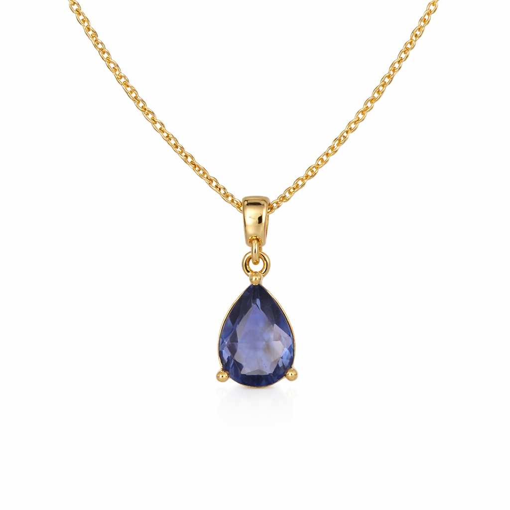 CMZ00363BS. 14K Solid Gold Drop-Shaped Blue Sapphire Charm