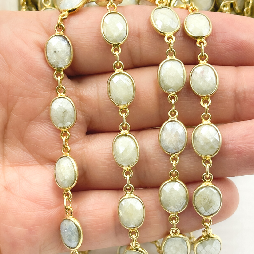 SIL6. Silverite Oval Shape Bezel Gold Plated 925 Sterling Silver Wire Chain