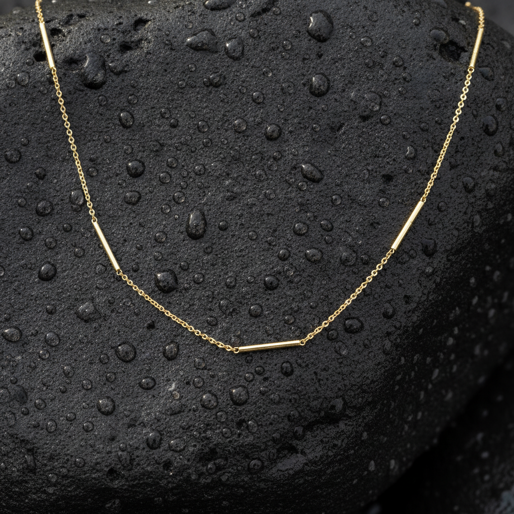 NKSET611. 14k Solid Yellow Gold Bars Link Necklace