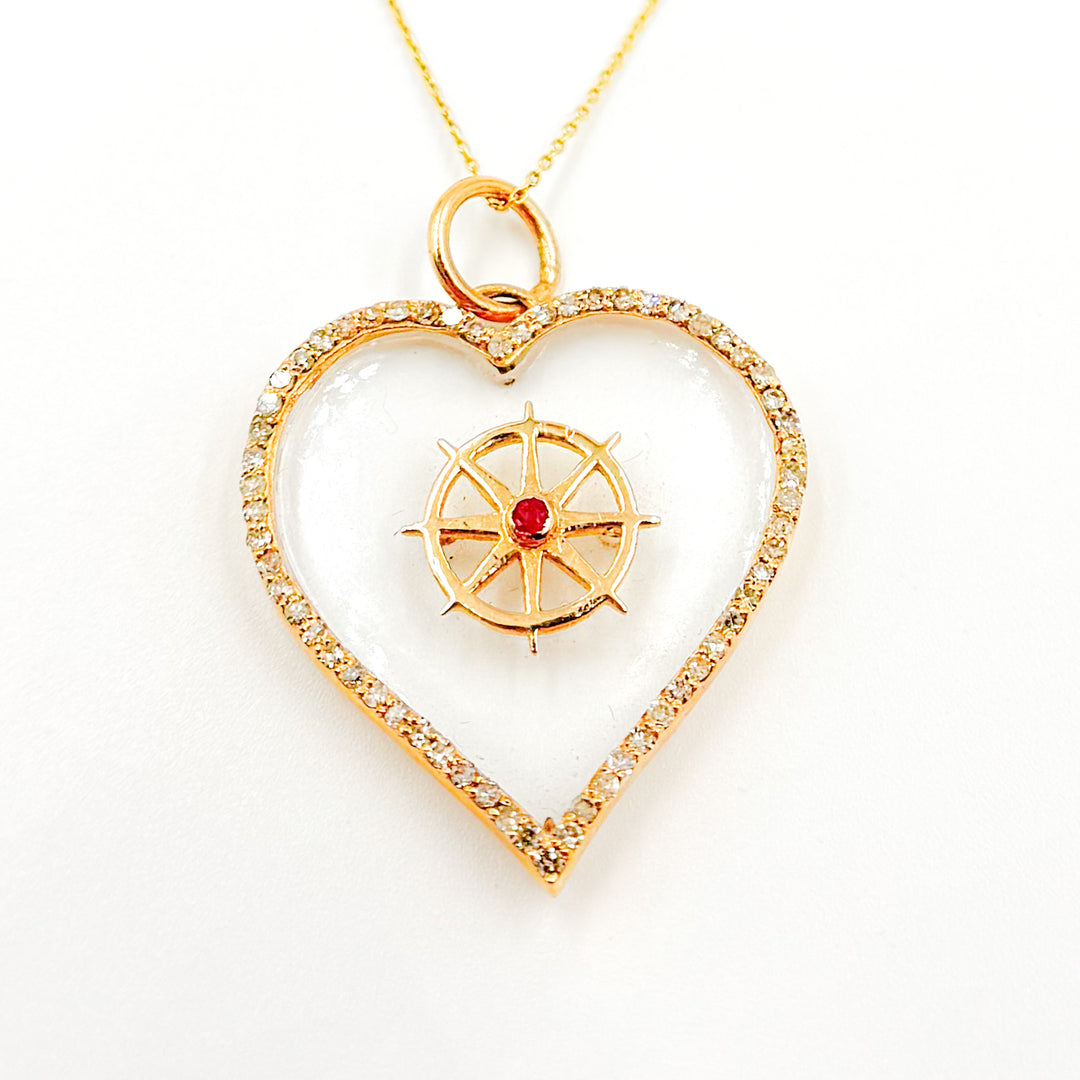 Solid Gold Compass Heart Pendant