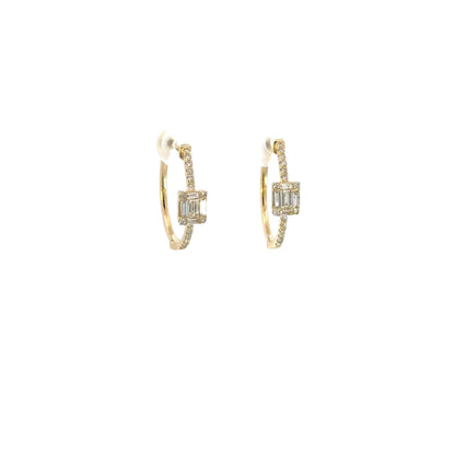 EHG57036. 14k Solid Gold Diamond Baguette Oval Hoops