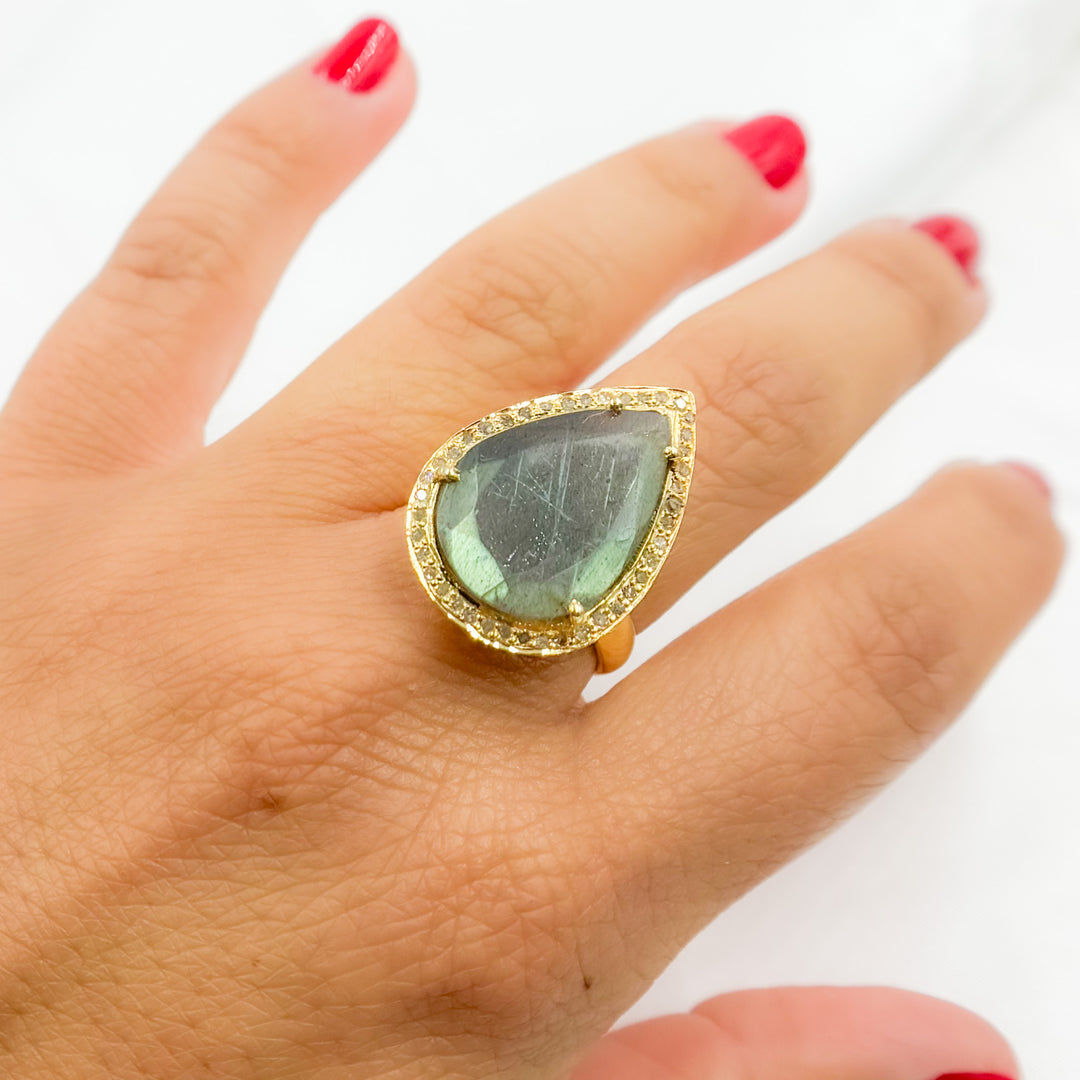 DE033. Diamond Sterling Silver Labradorite Drop Ring