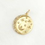 Load image into Gallery viewer, GDP434. 14K Solid Gold Diamond Round Moon and Stars Charm
