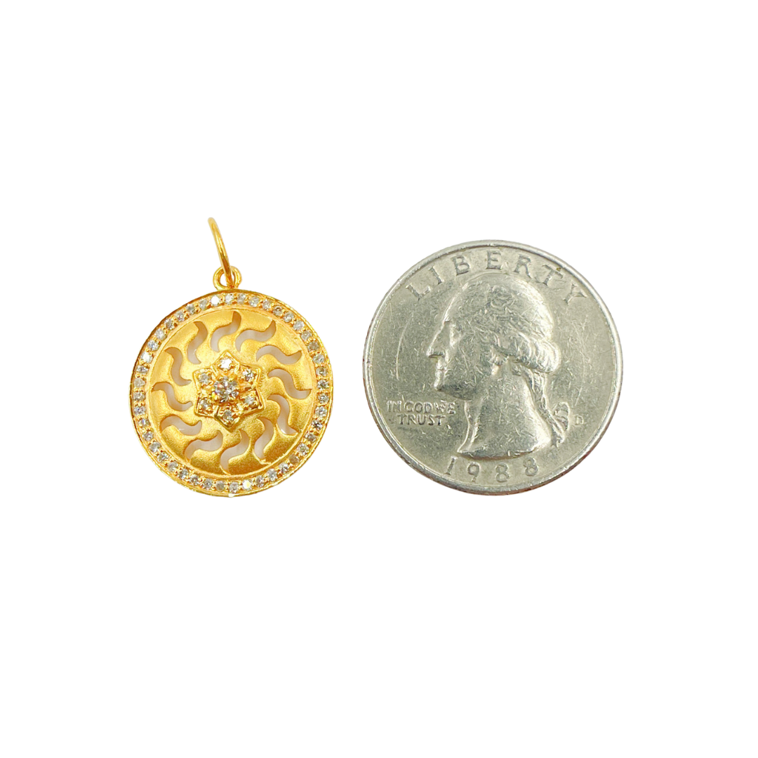 14K Solid Gold with Diamonds Circle Charm. GDP212