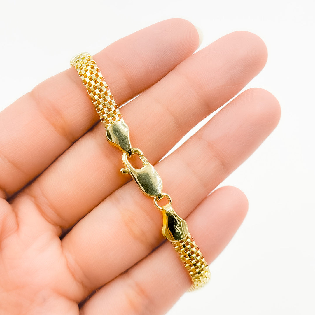 500J02TULIPANBR. 14K Solid Gold Bismark Puff Bracelet