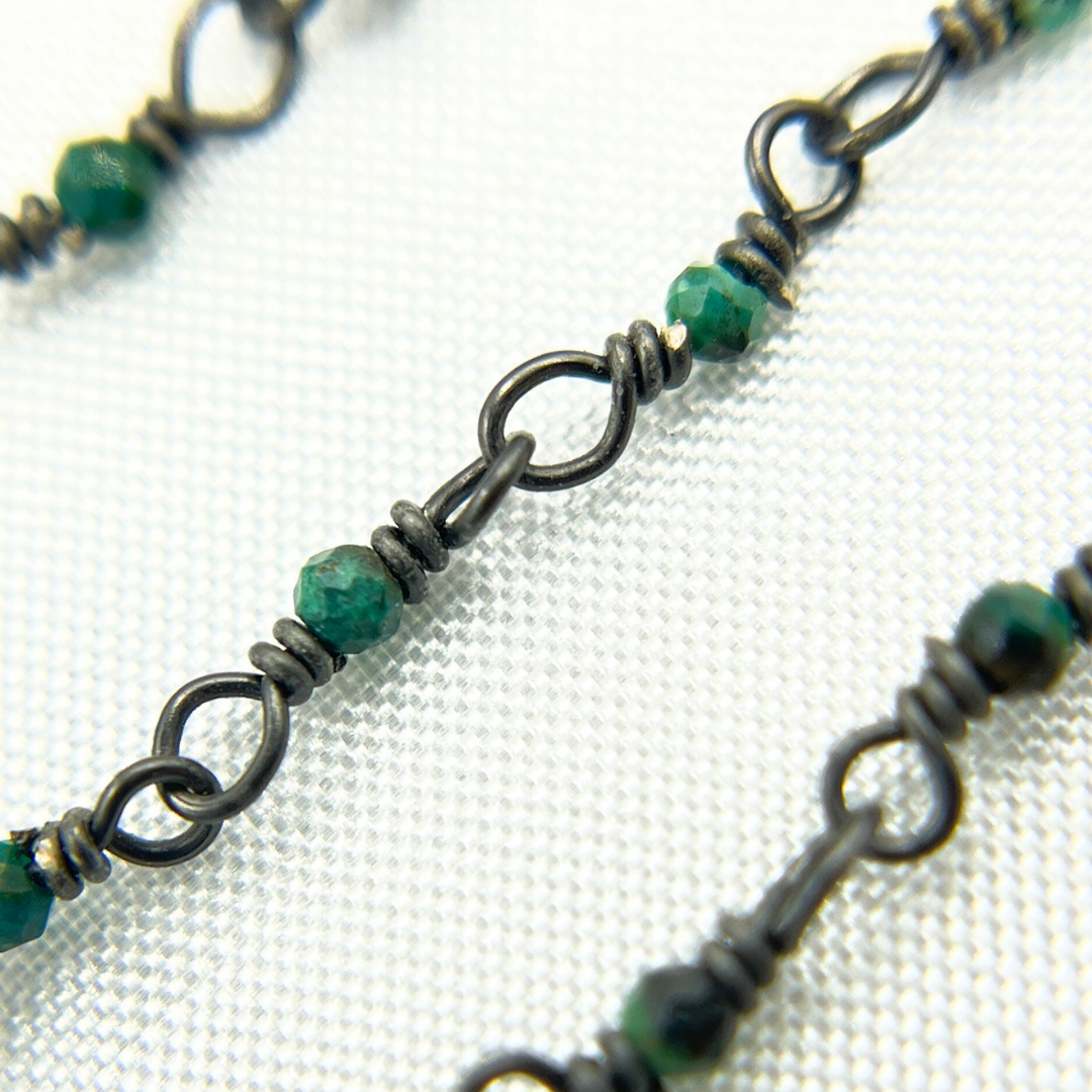 CSO6. Chrysocolla Black Rhodium Sterling Silver Wire Chain