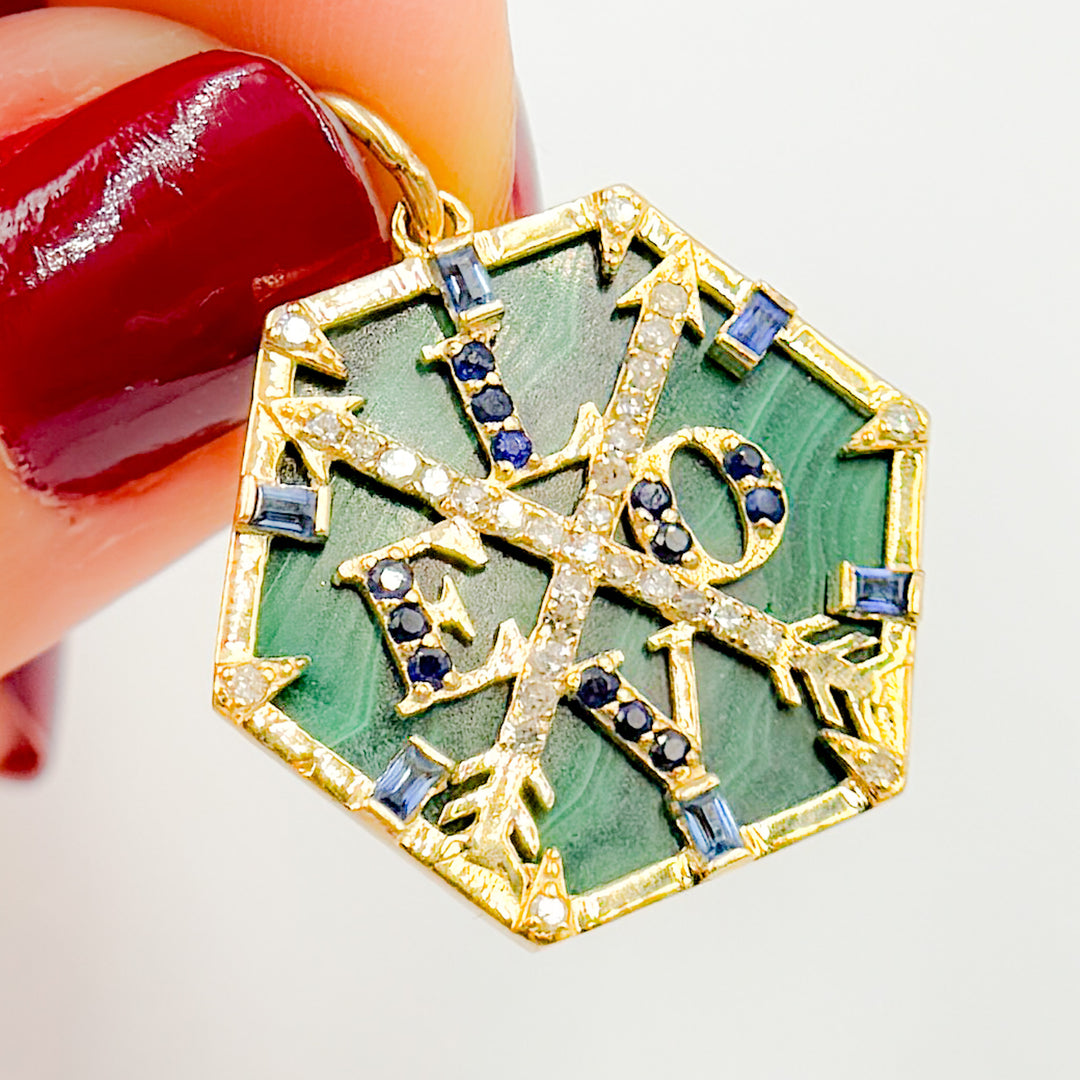 KG287. 14K Solid Gold Hexagon Love Pendant