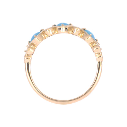 CR97068TQ4. 14K Solid Yellow Gold Diamond and Turquoise Band Ring