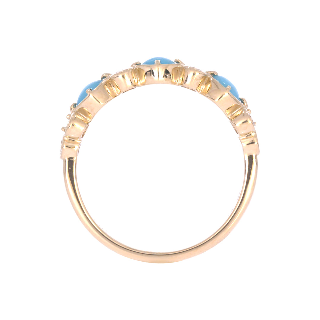 CR97068TQ4. 14K Solid Yellow Gold Diamond and Turquoise Band Ring