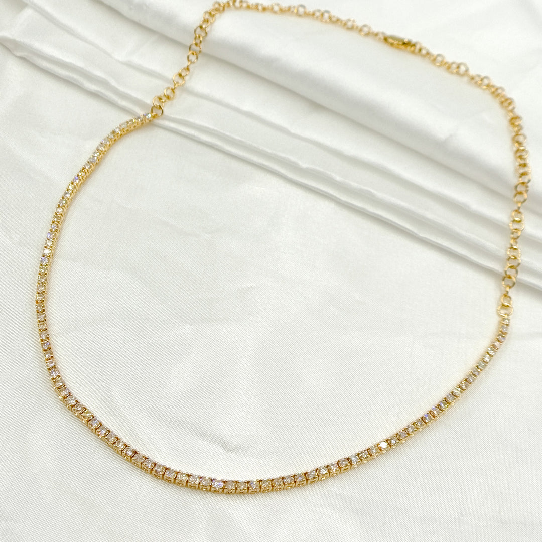 NFR71713. 14K Solid Gold Diamond Tennis Choker Necklace
