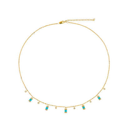 CN96316. 14K Solid Gold Gemstone and Diamond Dangle Necklace