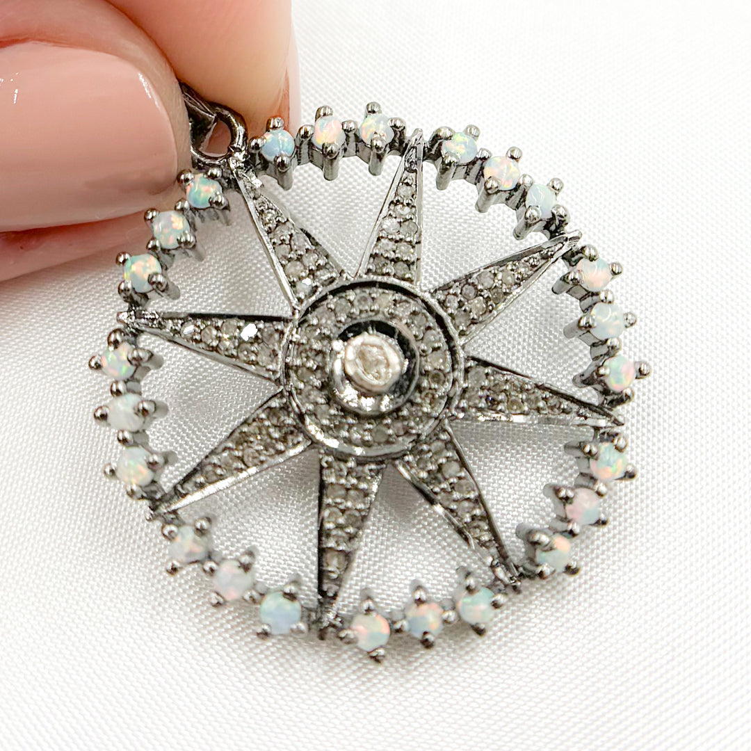 Silver Rounded Star Buy Diamond Sterling Silver Round Star Pendant with Polki
