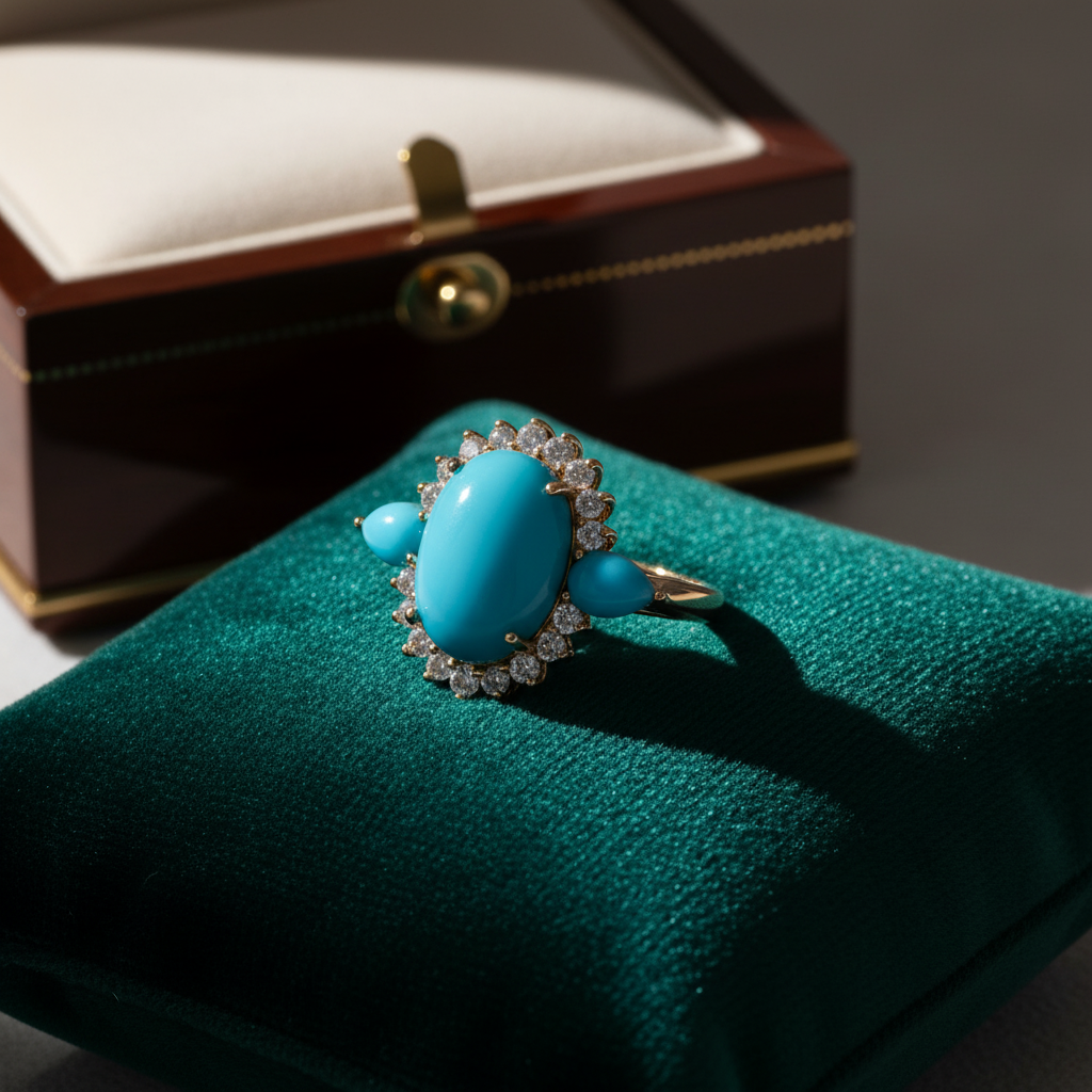 CR97317TQ14X10. 18K Solid Gold Diamond & Turquoise Ring