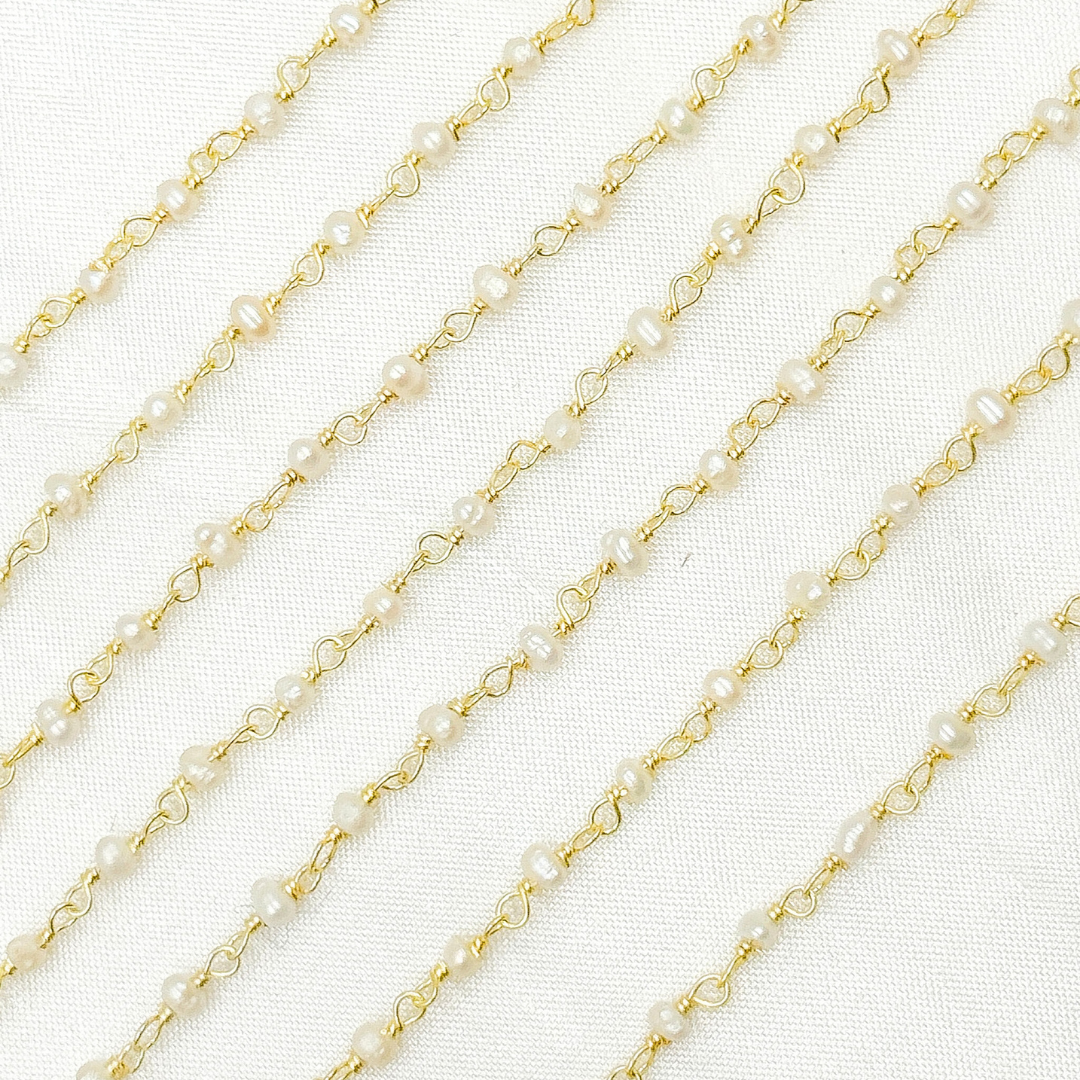 PRL55. White Freshwater Pearl Gold Plated Wire Chain