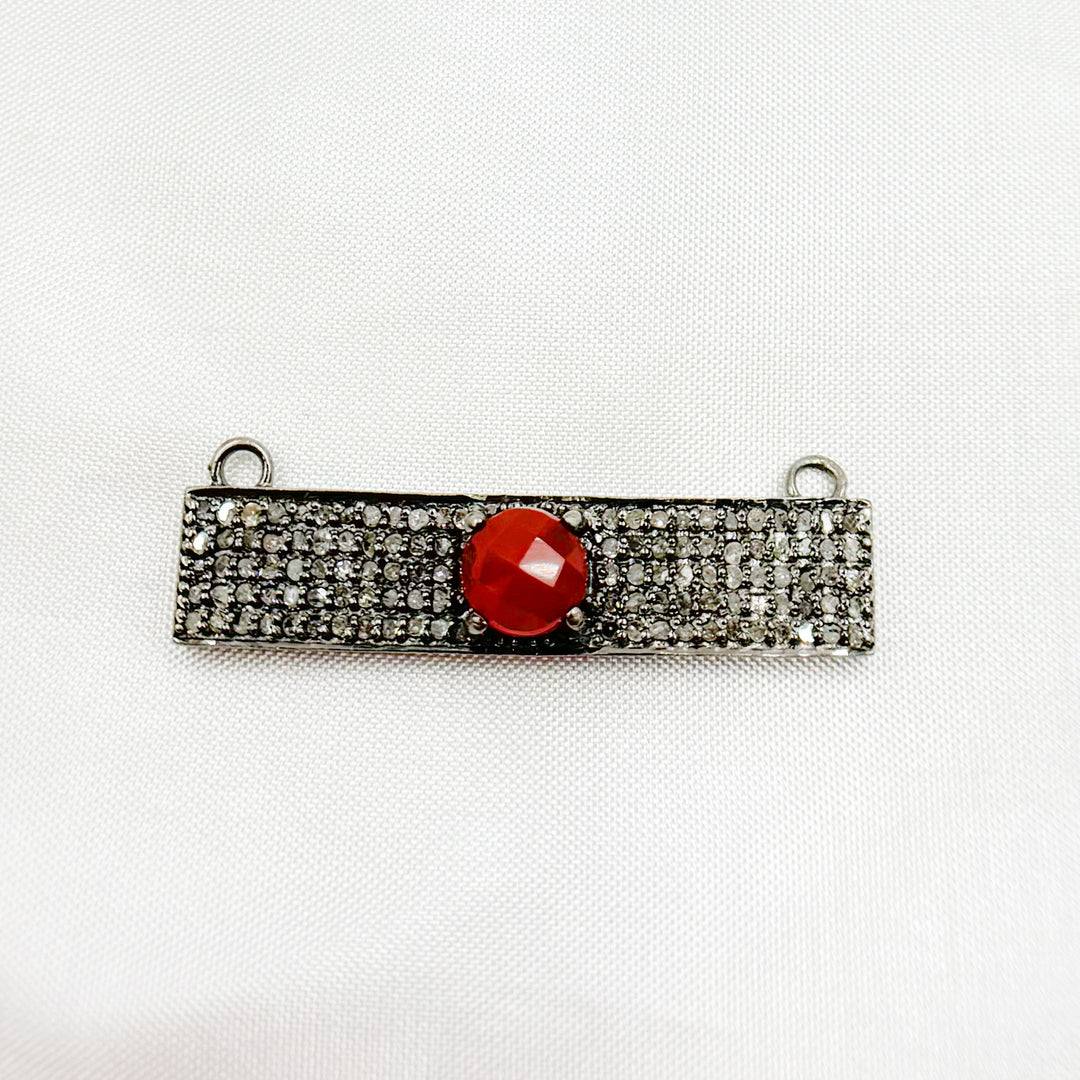 DC10. Silver Diamond and Gemstone Rectangle Connector